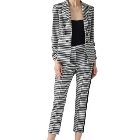 Veronica Beard Blazer Caldwell Double Breasted in Gingham Black White